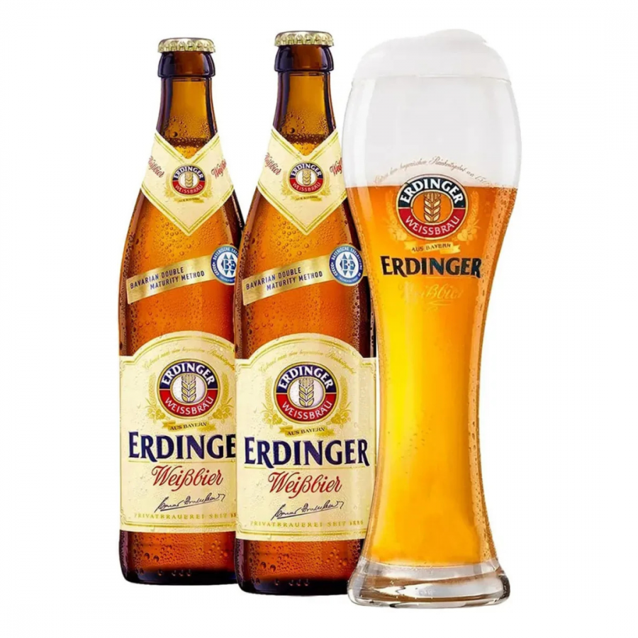 KIT 2X CERVEJA ERDINGER WEISSBIER GF 500 ML + COPO OFICIAL